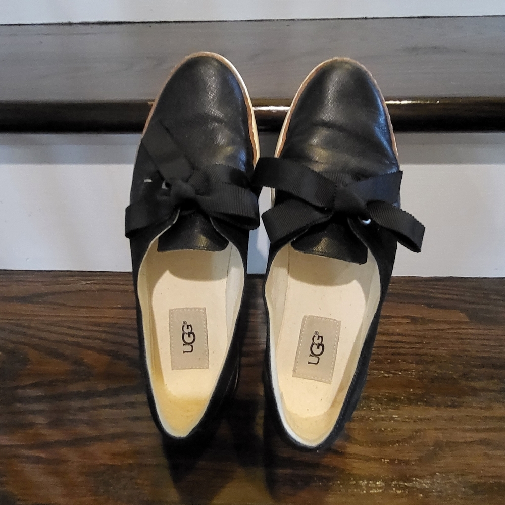 UGG Black leather slip on shoes